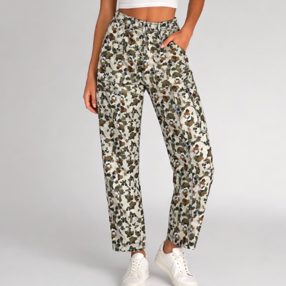 Anthropologie Camouflage Cargo Pants High Rise Barrel Y2K Baggy Women's Size 2P